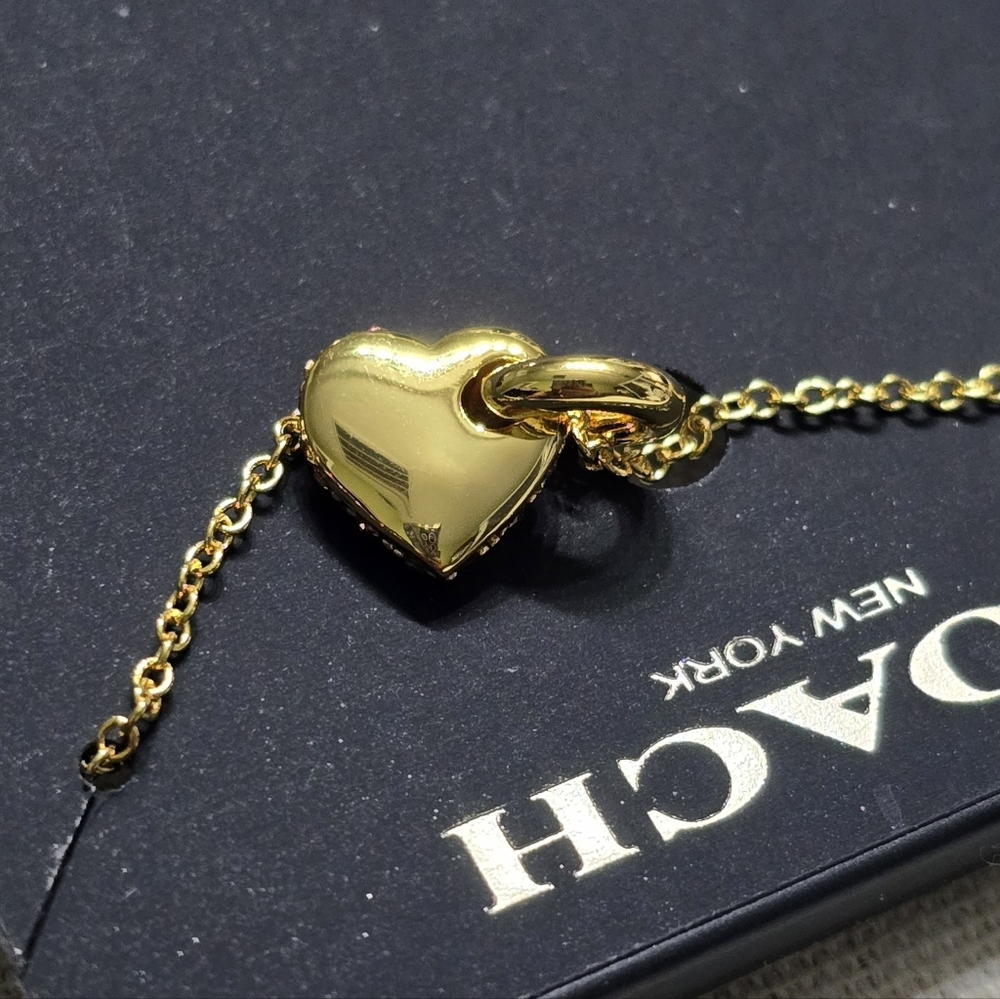 Coach Gold Necklace with Pink and Red Heart Pendant - Picture 3 of 4